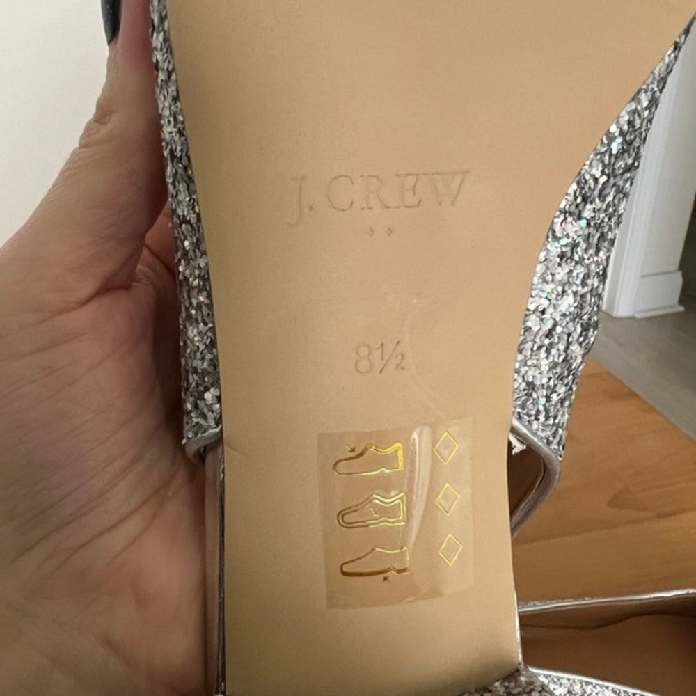 J. Crew Silver Glitter Multicolor Sling Back Pointed Party Toe Heels Shoes‎ - Picture 5 of 7